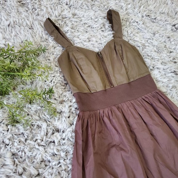 ❤ BEBOP Green and Brown Canvas Dress - Picture 3 of 7